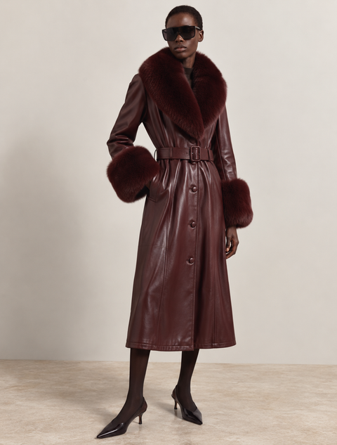 Cappotto in pelle color bordeaux