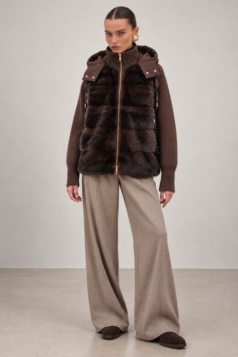 Giacca con cappuccio in cashmere e visone