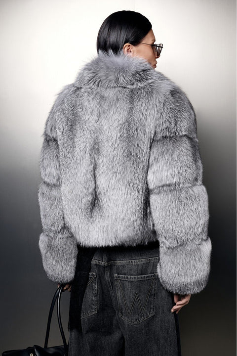 Cropped Silver Fox Fur Coat