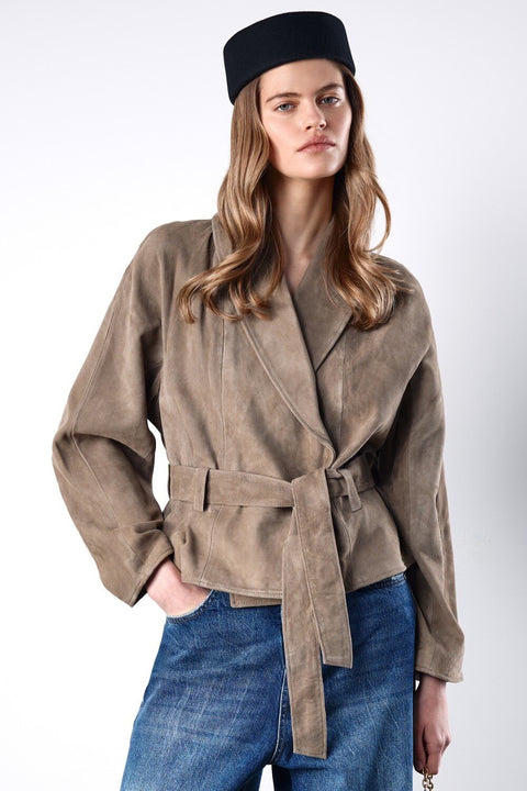 Cropped Truffle Suede Jacket