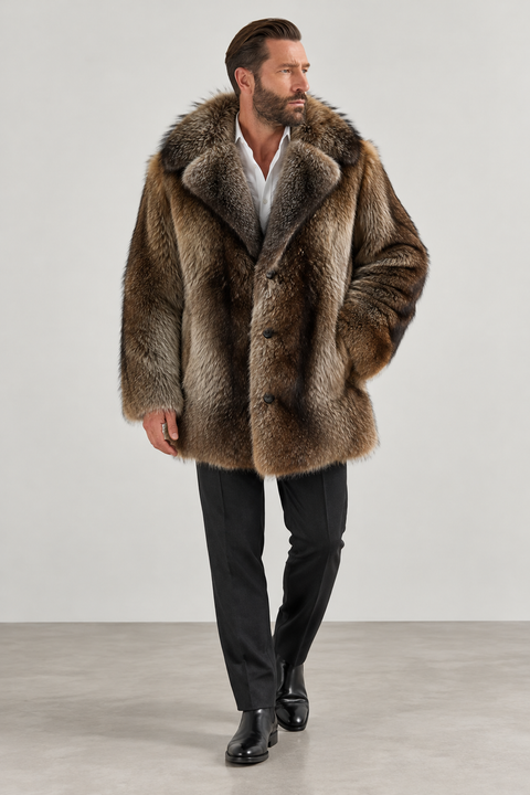 Cappotto da uomo in pelliccia di procione