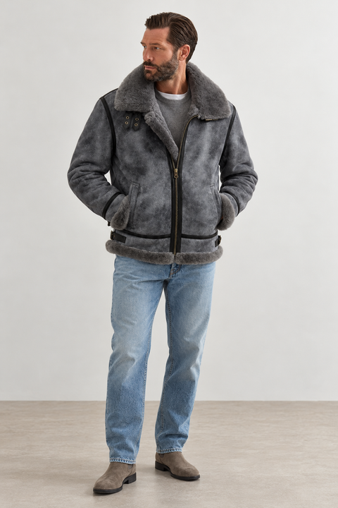 Giacca da uomo in vera pelle di montone