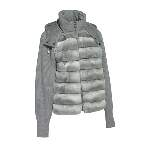 Τζάκετ με κουκούλα από κασμίρ και γούνα Rex