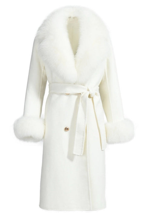 White cashmere coat with fur