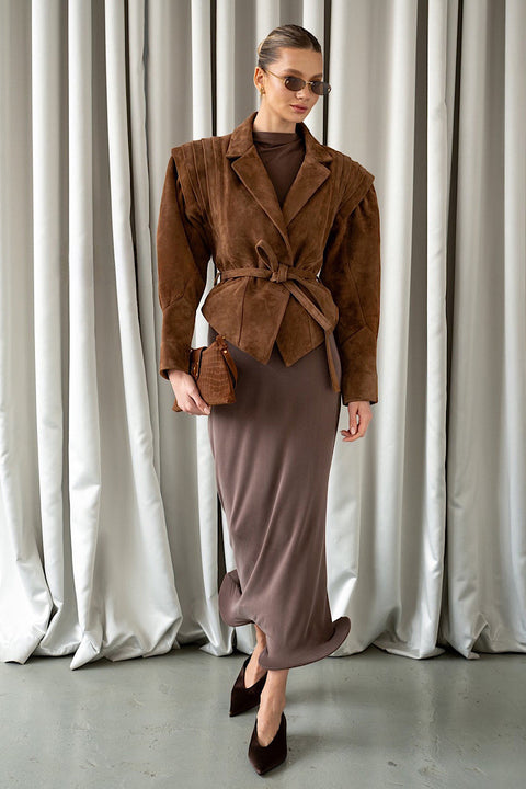 Cropped Suede Leather Jacket