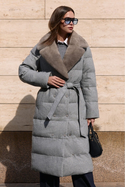Long Wool Parka with Mink