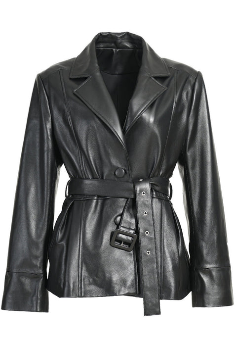 Black lambskin leather jacket for woman. 