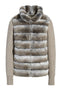 Cashmere jacket in chinchilla-shaded Rex Rabbit fur, blending the elegance of a coat with the softness of a sweater.