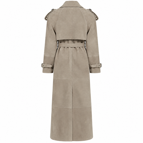 Echter brauner Veloursleder-Trenchcoat