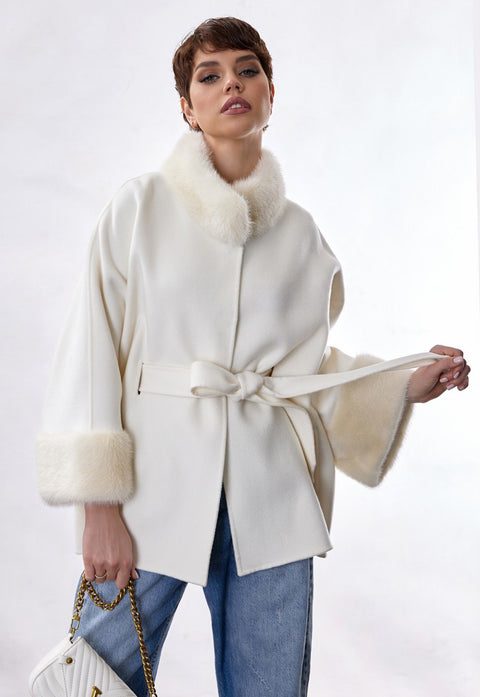 Short White Cashmere Coat