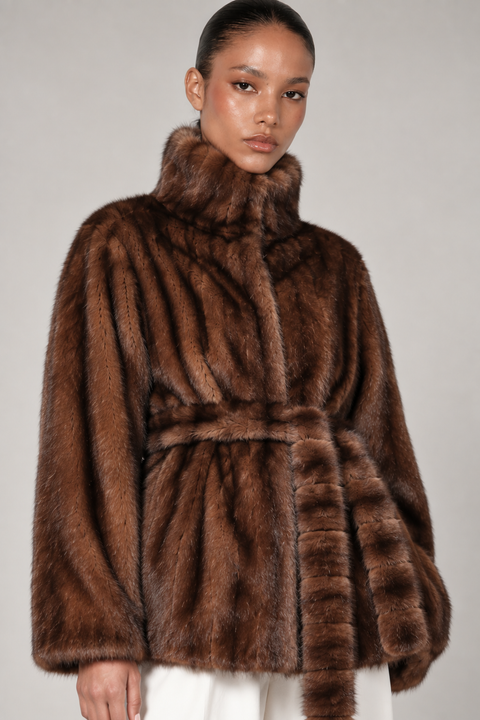 Cappotto corto di visone marrone