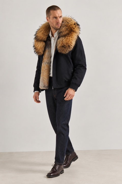 Parka negra de piel forrada para hombre
