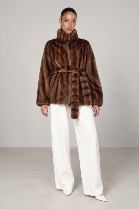 Cappotto corto di visone marrone