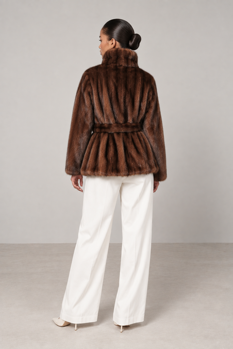 Cappotto corto di visone marrone