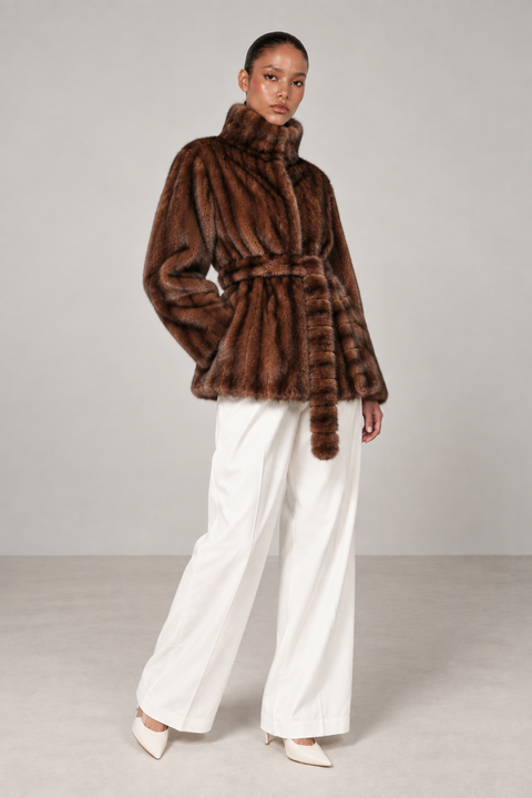 Cappotto corto di visone marrone