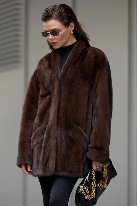 Short Brown Mink Fur Jacket