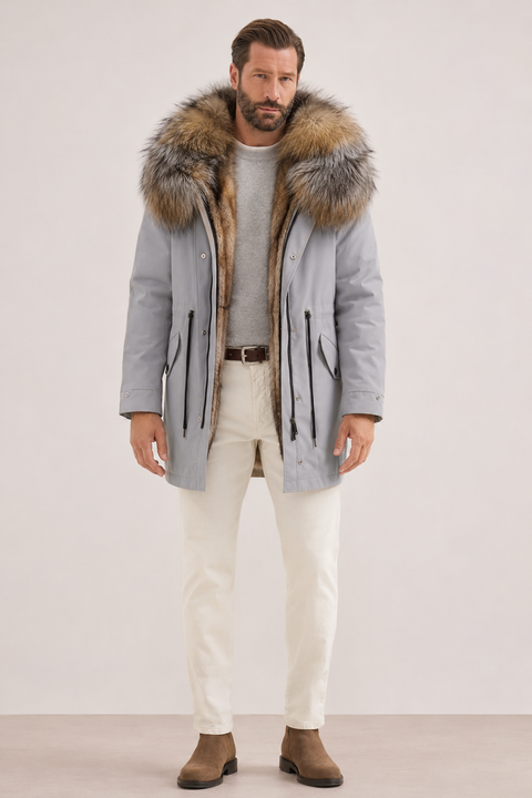 Parka verde de hombre con forro de piel