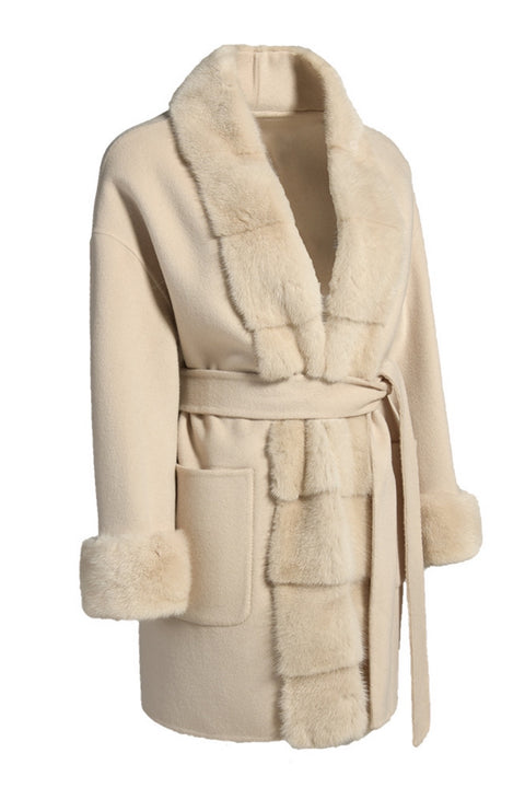 Beige Short Cashmere with Mink