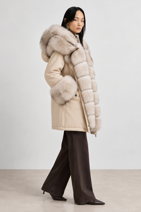 Parka foderato in pelliccia di volpe