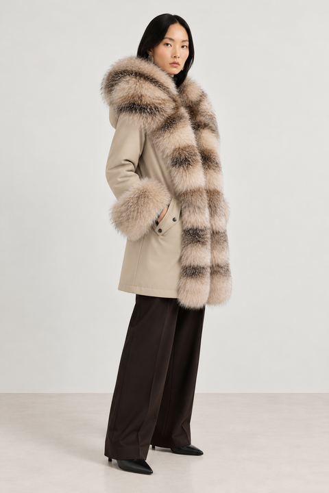 Parka foderato in pelliccia di volpe