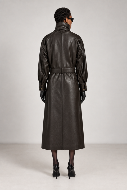 Long trench-coat en cuir véritable